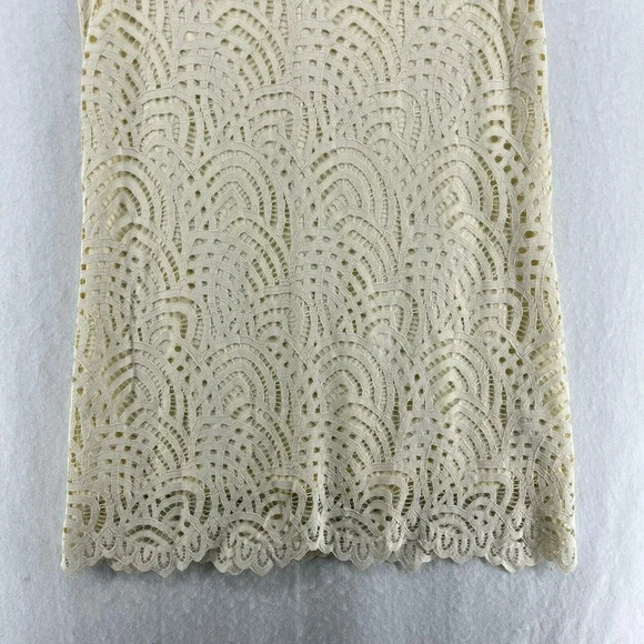 Zara Shift Dress Sz Small Beige Black Collar Short Sleeve High Neck Lace Lined - Picture 8 of 14